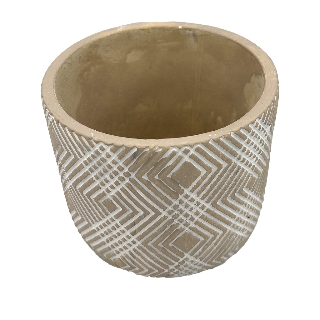 Macetero cemento lineas blancas 12cm