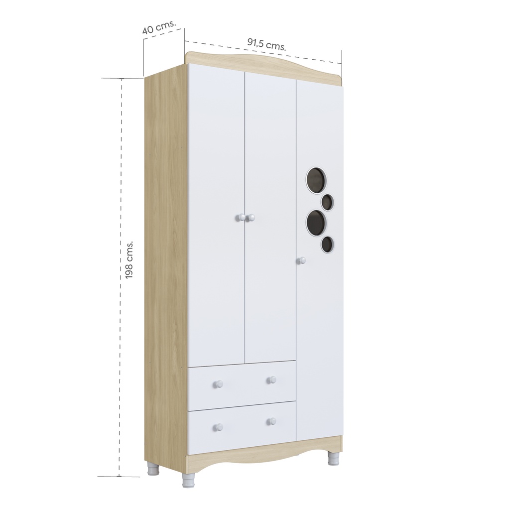 Closet Encanto 3 puertas 2 cajones