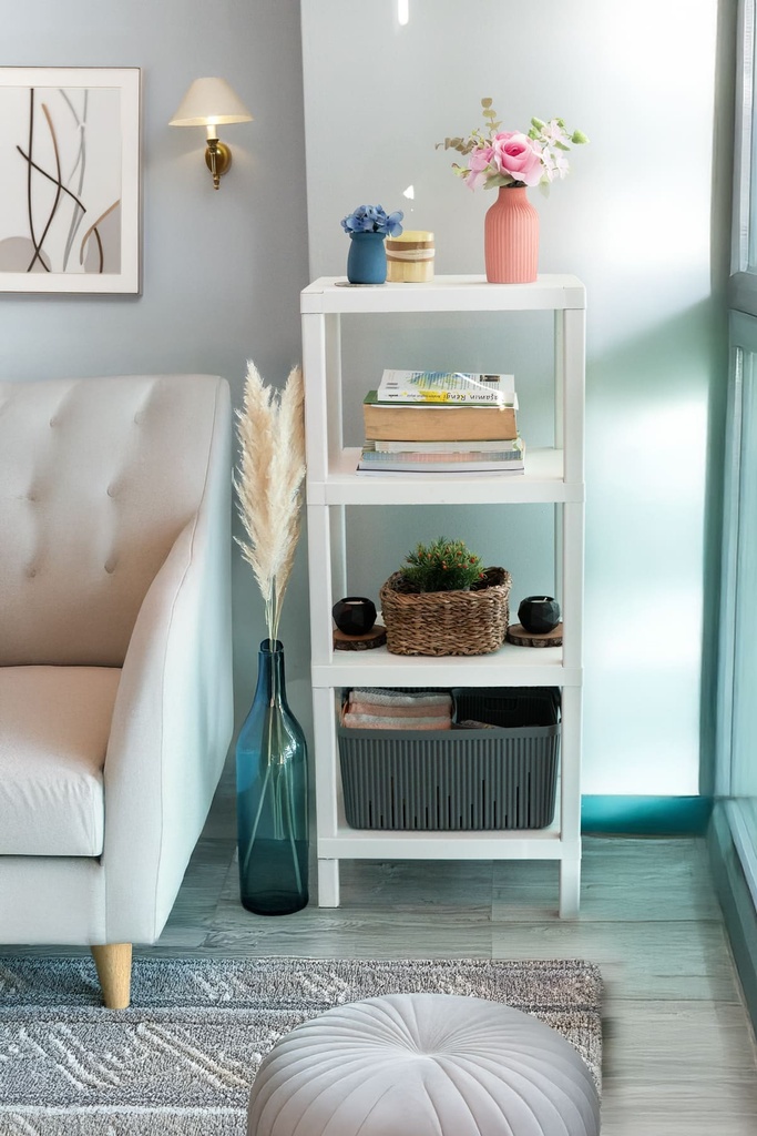 Estante plástico blanco 4 niveles 39x23x92,3cm