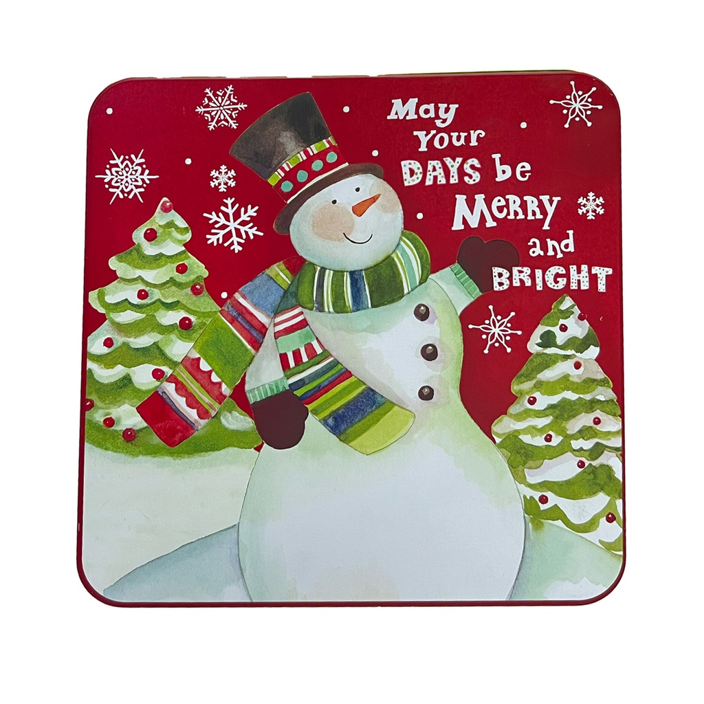 Caja lata navidad cuadrada mono nieve 20cm