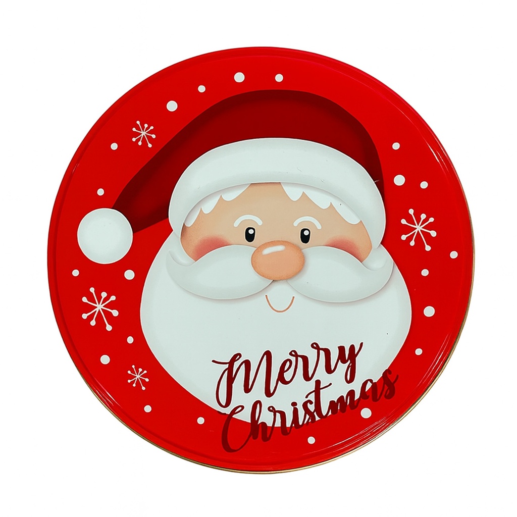 Caja lata navidad redonda pascuero rojo 17cm