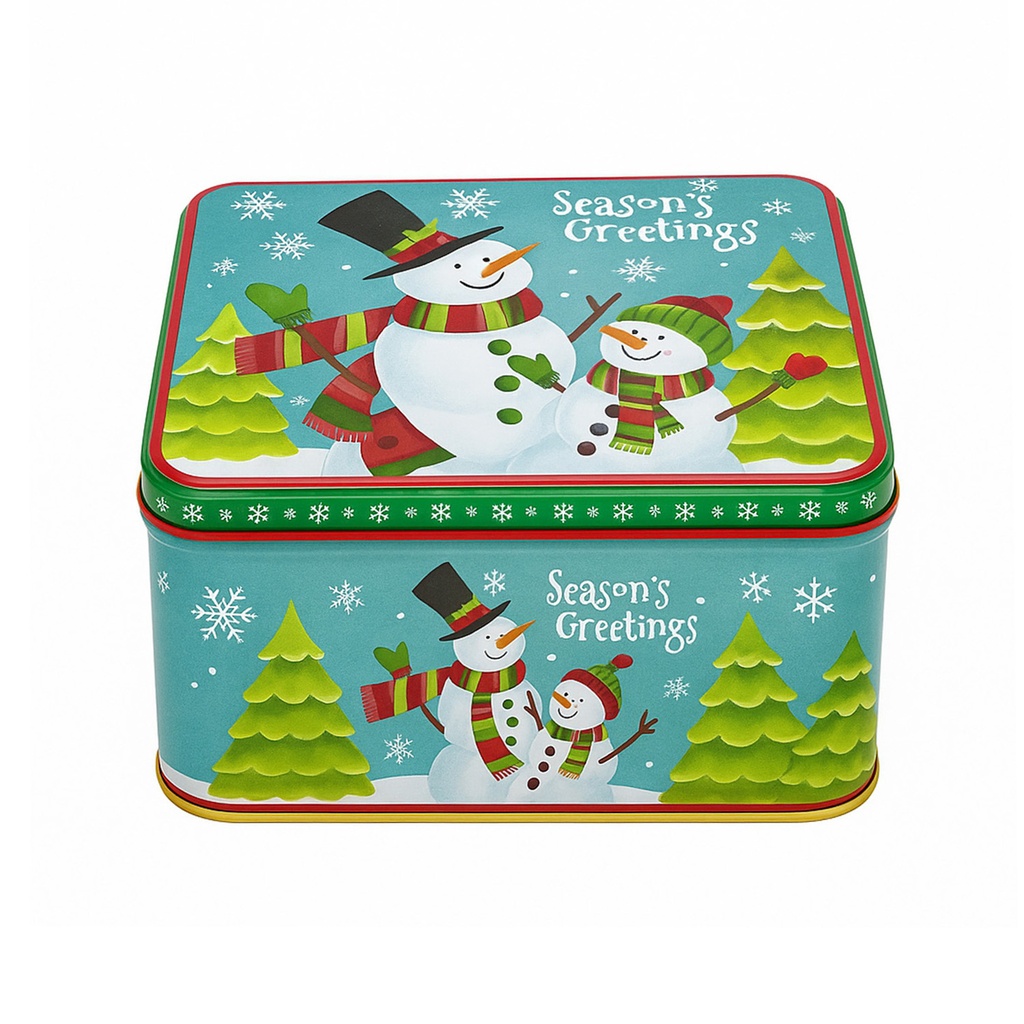 Caja lata navidad cuadrada mono nieve 13,8cm