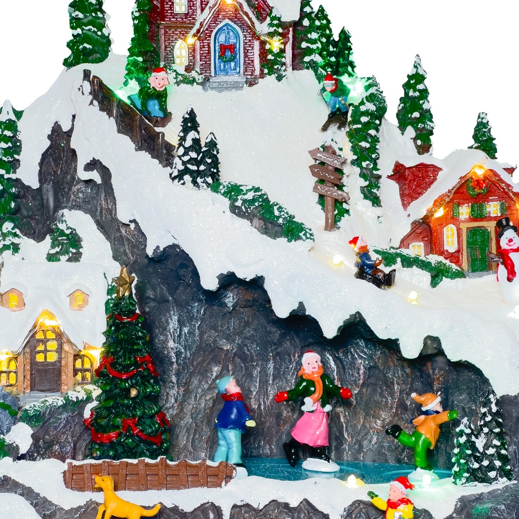 Casa navidad con luz y sonido montaña 32cm