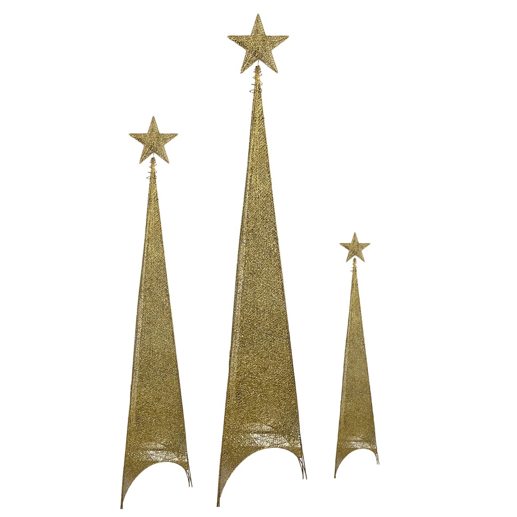 Figura navideña 210cm 100 luces LED árbol triangular dorado