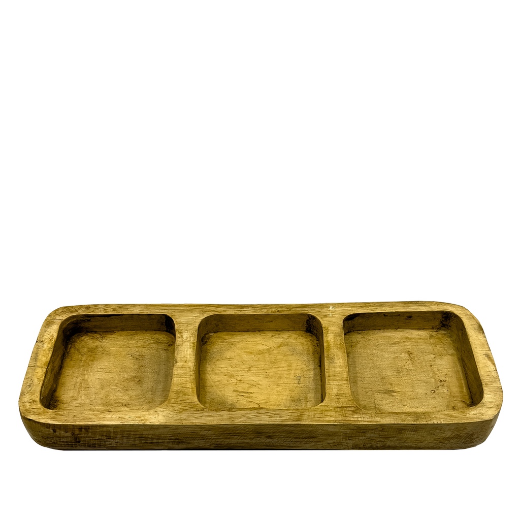 Plato triple madera tostado 29,5x10x3,5cm  