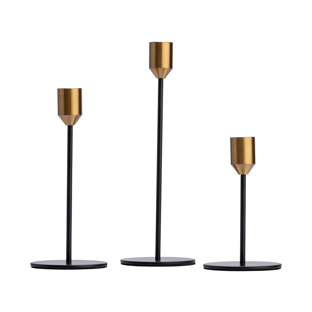 Set 3 candelabros negro/dorado