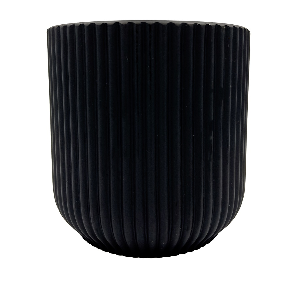 Macetero cerámica 14cm ranurado negro