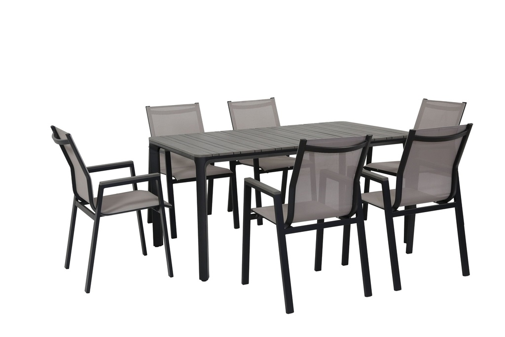 Juego comedor terraza 6 sillas Ely gris oscuro