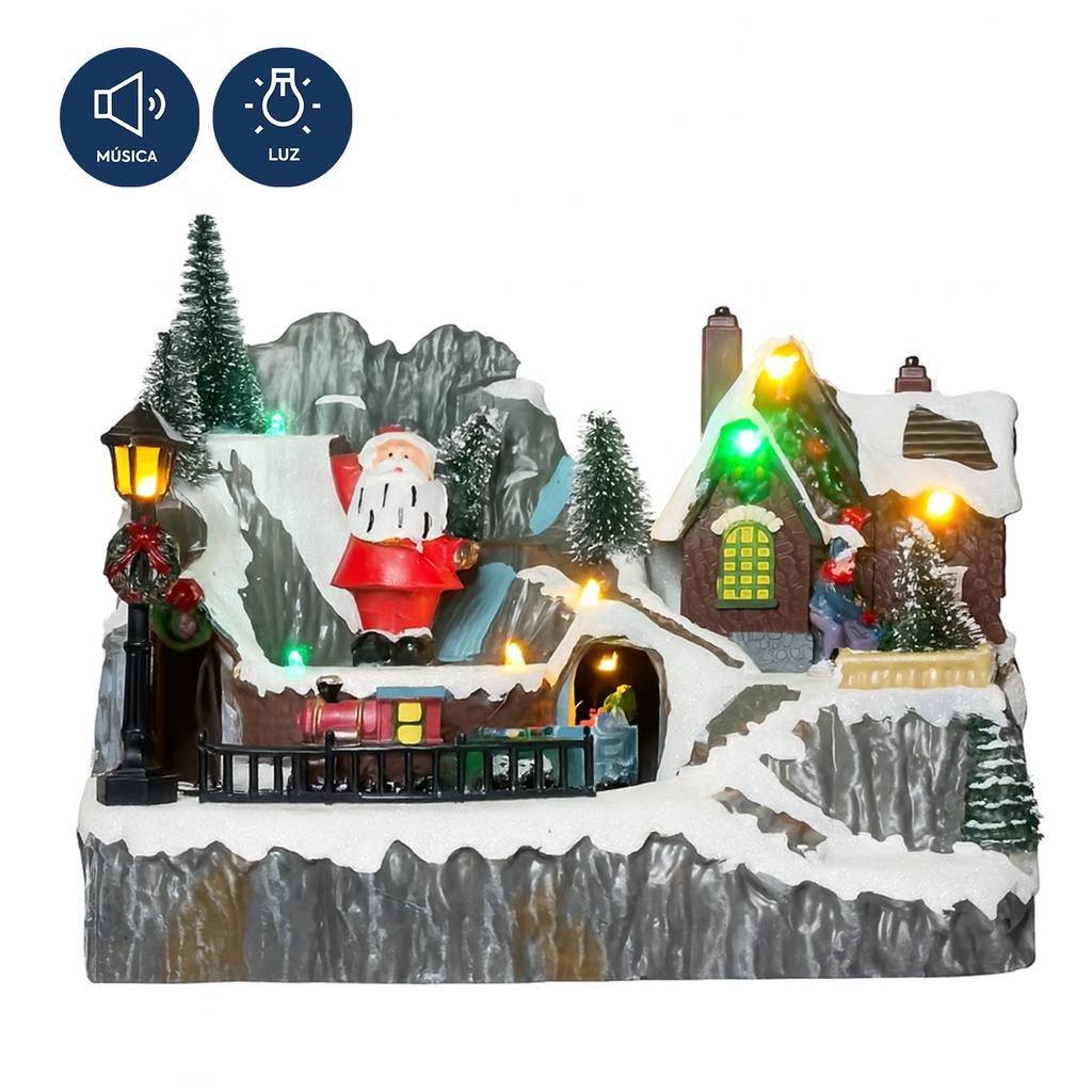 Casa navidad con luz y sonido 23cm pascuero