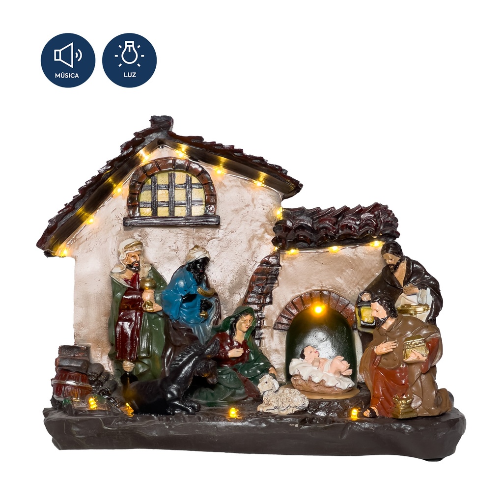 Pesebre con luz y sonido 29cm