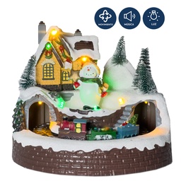 [230030620] Casa navidad con luz y sonido 20cm mono de nieve tren