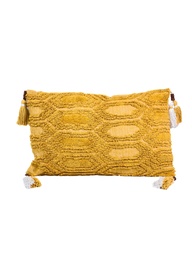 [230034245] Cojín 30x50cm amarillo/blanco con borlas